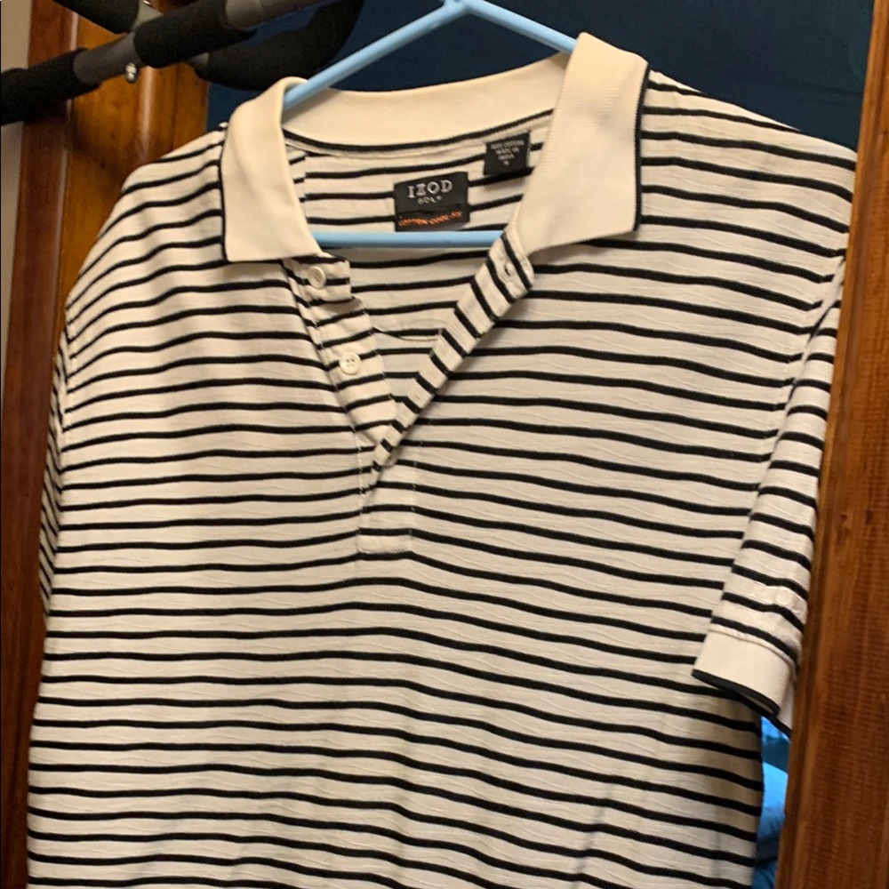 IZOD Men's Black and White Striped Polo Shirt